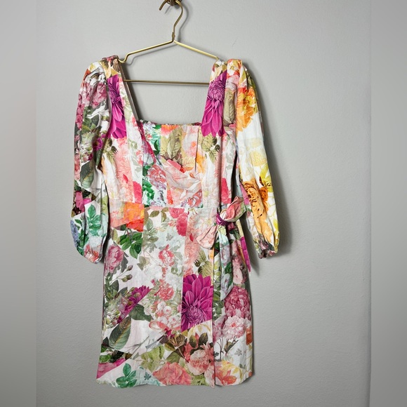 EUC Vince Camuto Linen Aline Dress Floral Print Dress in Ivory and Pastels, Sz 6 - Picture 7 of 16